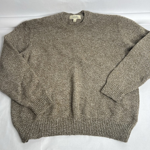 Vintage LL Bean Sweater Mens XL Tall Brown Heather Wool Crewneck Pullover 90s